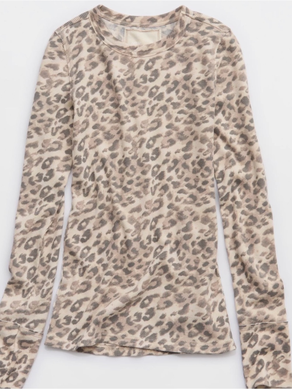 aerie Long Sleeve Leopard Print Top - Beige Taupe
